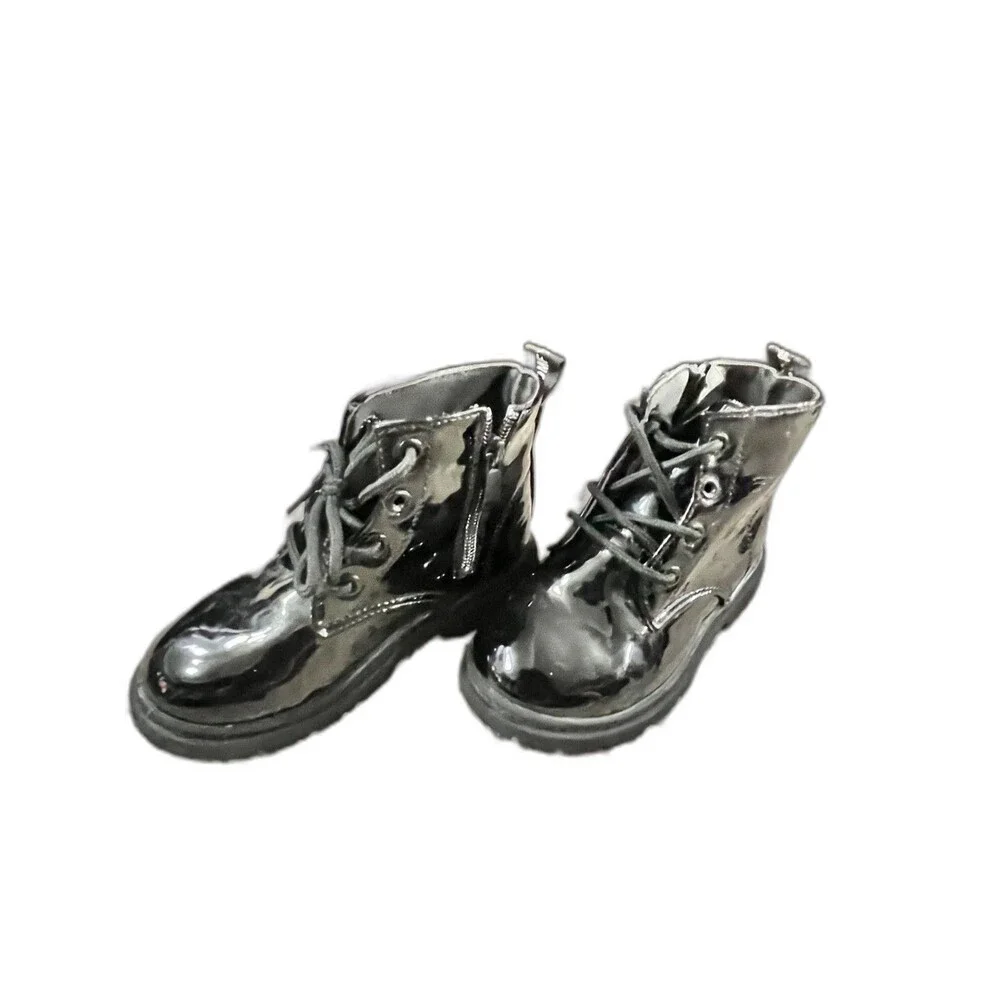 Girls Side Zipper Lace Up Front Boots For Children‎ Combat Boots 12.5